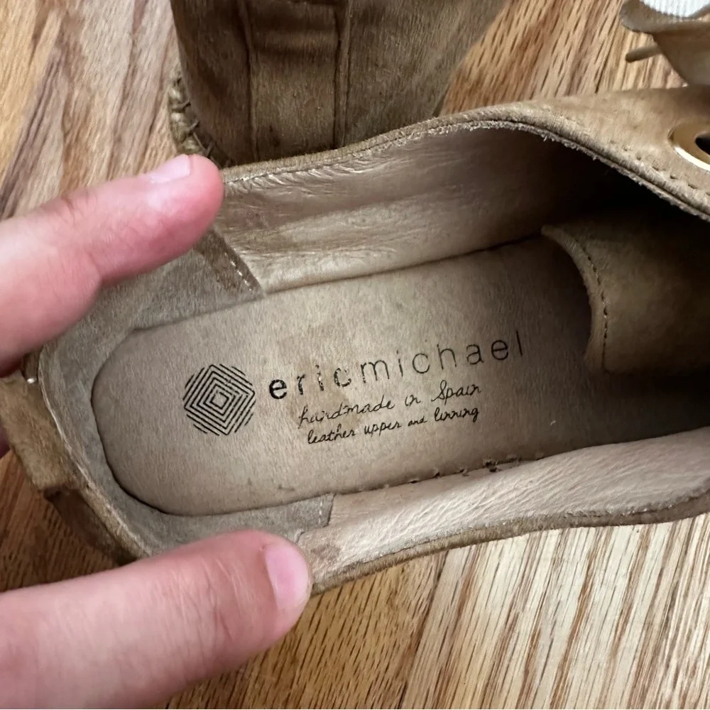Eric Michael Espadrilles Platform Tan Suede Lace Up Spain Women’s Size 38 US 7.5